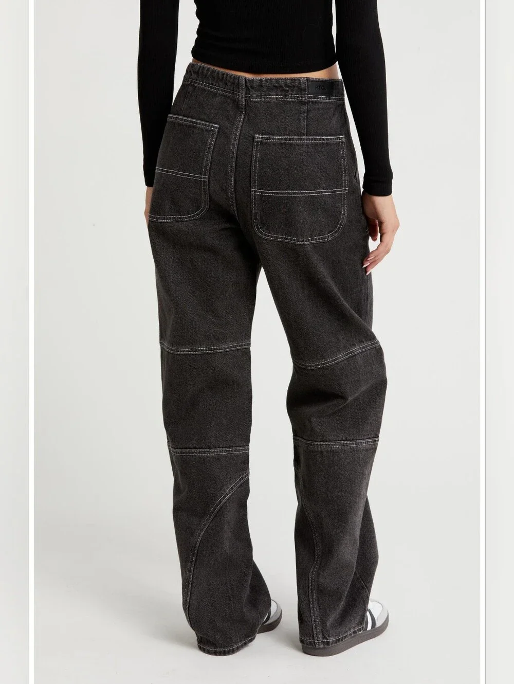 PTCL Moto Pop Stitch High Waist Straight Leg Baggy Jeans Black Rinse